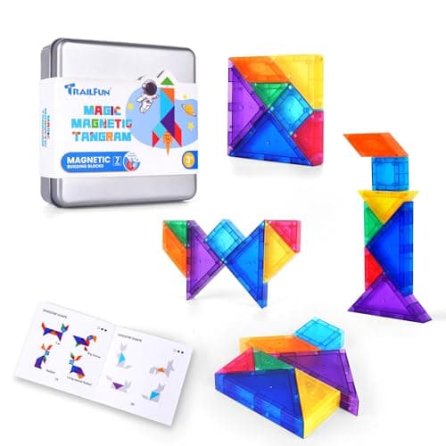 trailfun Magnetic Tangrams, Magnet Blocks STEM Montessori Toys for Kids, Toddler Magnetic Puzzles Educational Travel Activity Road Trip Essentials