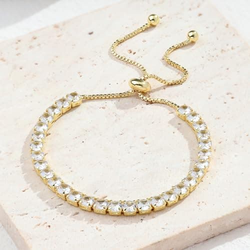 LCTrusttmor Gahna 18K Gold Plated Bangle Bracelet for Women, Non-Tarnish Stackable Nail Hand Chain Set, Dainty Adjustable Tennis Cubic Zirconia Bracelets for Women, Trendy Jewelry Mother's Day Birthday Gifts for Lover Mom Her - Thumbnail 5