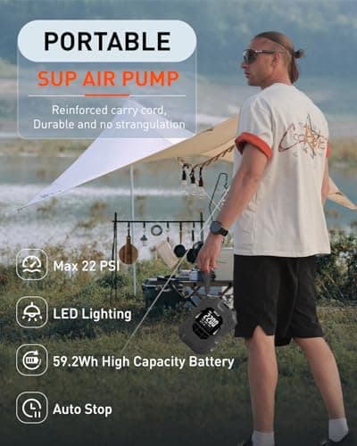 GICLE Rechargeable Paddle Board Pump, 22PSI Dual Power (Battery & 12VDC) Electric SUP Pump with Inflation/Deflation, Auto-off, Fast Charging for Inflatable PaddleBoards Kayak Boat Tent Camping outdoor - Thumbnail 2