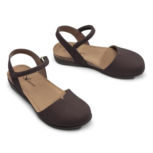 Athlefit Womens Closed Toe Sandals Comfort Casual Cork Footbed and Arch Support Flat Sandals Chocolate Size 7.5 - Thumbnail 6