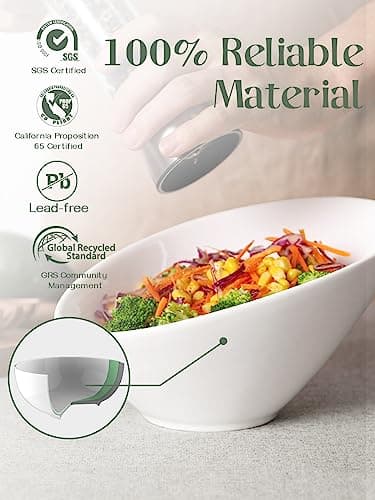 DOWAN 23 OZ Slanted Salad Bowls of 2 Packs - 9.5" Angled Serving Bowls for Salad, Fruit, Snacks - Ceramic White Bowls for Restaurant, Daily Use - Dishwasher & Microwave Safe - Thumbnail 2