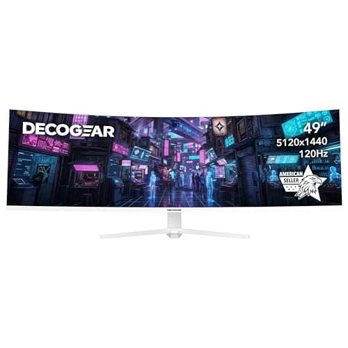 Deco Gear 49" Curved Ultrawide 5K Gaming Monitor, 32:9, 120 Hz, 101% NTSC 100% sRGB, USB-C 65W, Adjustable, Home Office and Entertainment Workstation - Exclusive White Edition