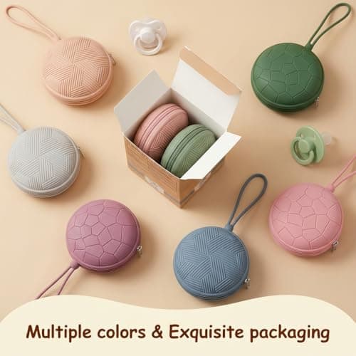 Smlpuame 4 Pack Pacifier Holder Case Set,2 Silicone Portable Pacifier Cover Pouch Bag for Diaper Bags Baby Carriage with 2 Transparent Pacifier Storage Container Box,Easy to Clean,Boho(Green+Pink) - Thumbnail 6