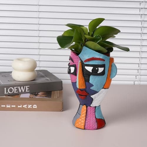 Coniuty Face Planter Pot 8.2 Inch Height with Drainage | Abstract Picasso Head Vase for Decorative Plant | Eclectic Flower Pots for Indoor and Outdoor Plants Succulents/Snake Plants/Cactus - Thumbnail 4