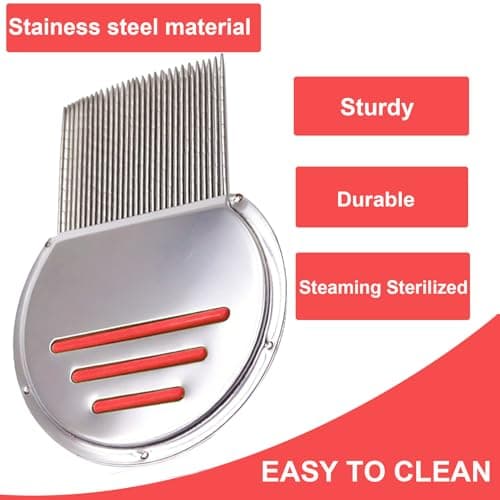 Flea Comb for Cats,Lice Comb for Kids-Stainless Steel Nit Comb Quick Results for Head Lice,Pets Human Peine Para Piojos -Thick Hair&Fine Hair (RED) - Thumbnail 3