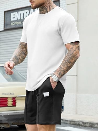 JEMLDL Men's 2 Piece Casual Loungewear Set Short Sleeve Shirt & Shorts Summer Outfits Soft Track Suit for Home Vacation Beach White M - Thumbnail 4