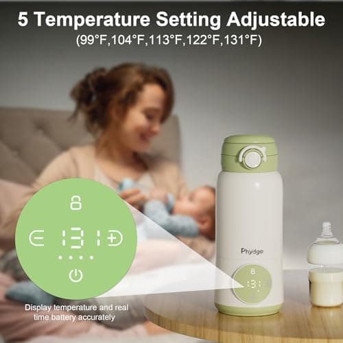 Portable Bottle Warmer for Travel, 15oz Capacity Portable Milk Warmer for Baby, Formula, Breast Milk & Water, On The Go Bottle Warmer with Long Battery Life, Even Heating, Precise Temperature Control - Thumbnail 4