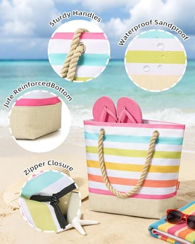 WOOMADA Large Straw Beach Tote - Tote Bag for Towels & Vacation Essentials - Thumbnail 6