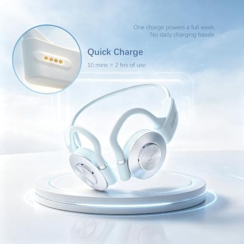 Essonio Open Ear Headphones - Ultra Deep Bass Wireless Bluetooth Air Conduction Headphones 3-Level Deep Bass Ultra-Wideband ANC 20H Play Multi-Point Connect Clear Call White - Thumbnail 5