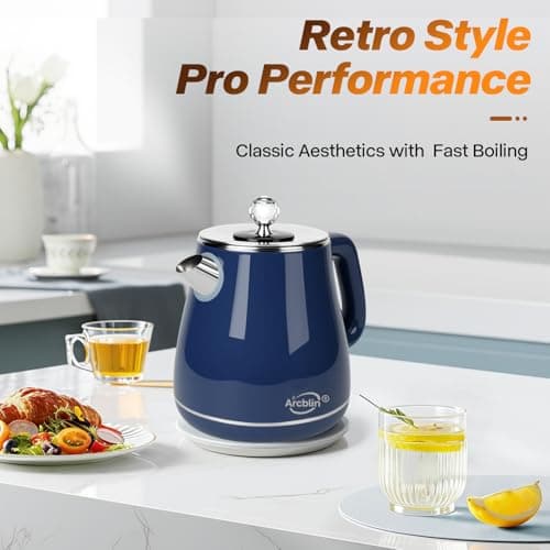 Electric Kettle 1.8L, Retro Electric Tea Kettle & Water Boiler, Navy Blue - Thumbnail 2