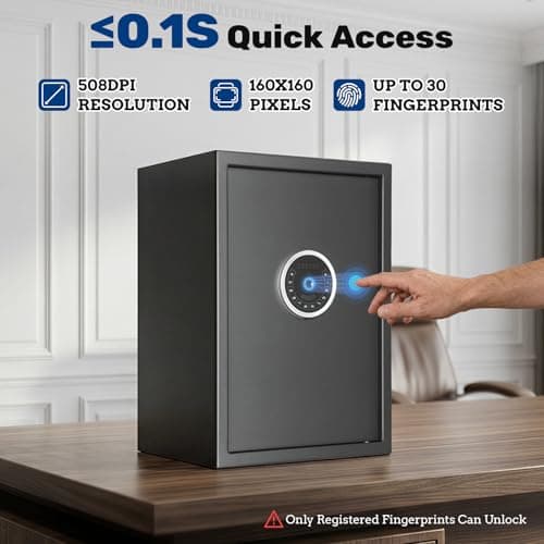 BlackSmith Home Biometric Safe 2.0 Cubic Feet Auto-Open Large Fingerprint Safe with Touchscreen Keypad Triple Alarm Security Safe Removable Shelf for Documents, Jewelry & Valuables - Thumbnail 2