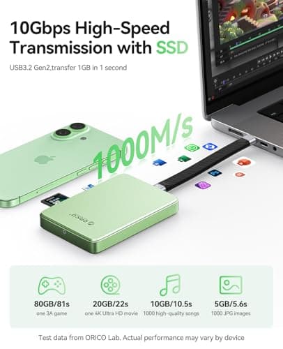 ORICO 10Gbps Magnetic M.2 NVMe SSD Enclosure with USB-C Dock Compatible for Phone 17/16/15 Pro/Max/Plus ProRes Recording TF/SD Card Slot PD 100W for 2230/2242/2260/2280 B+M M-Key Diskless AP80F Blue - Thumbnail 3