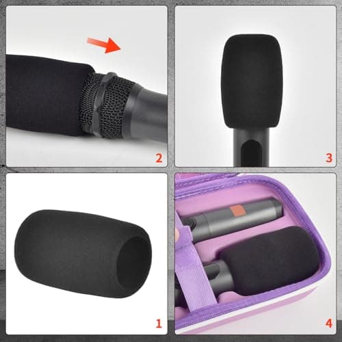 Wireless Microphone Case for JBL PartyBox & Two Mic System, Shockproof Karaoke Microphones Travel Storage Box with Mic Foam Cover, Holds 2 Mics, Receivers, Adapters, AA Batteries - Purple - Thumbnail 6