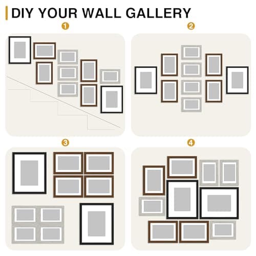 decorUhome Picture Frames Collage Wall Decor for Photo Gallery Display, Assorted Picture Frames set of 10 Including Two 8x10 / Four 5x7 / Four 4x6 for Family Wall Decor, Black/Brown/Grey, 10 Pack - Thumbnail 6