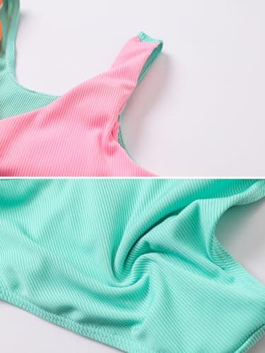 J·E Sterguard Girls Two Piece Swimsuits Teen Bikini Color Block Girls' Swimwear Ribbed Bikini Criss Cross Kids Swimsuits Size 9 1287-G - Thumbnail 6