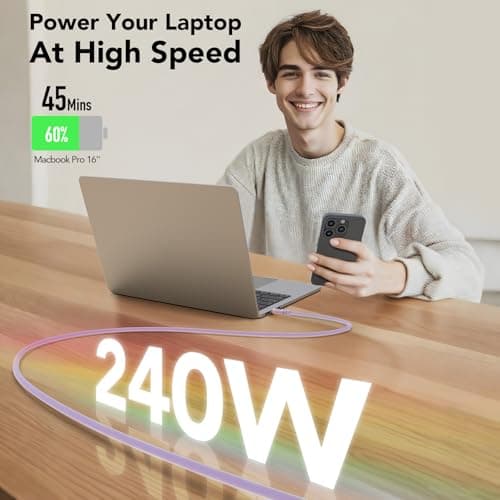 240W USB C to USB C Cable, Type C to Type C Cable, 480Mbps Speed, USB-IF Certified, Fast Charging Cable for iPhone 16 15 Pro Plus Pro Max, for Galaxy S25 S24, for iPad MacBook Pro/Air, Laptops, 6 FT - Thumbnail 3