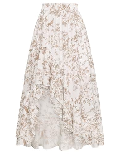 Women's Floral Maxi Skirts High Waist Summer Boho Flowy Ruffle Long Skirt with Pockets Mocha Floral XL - Image 1
