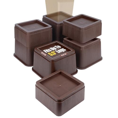 NKPOPHETE 8 inch Bed Risers Adjustable Furniture Risers - Heavy Duty Non-Slip Lift Supports for Beds/Couches/Sofas, Durable Square Design with Creates Storage Space (4 Pack Brown, Huge5.5× 8 inch) - Image 1
