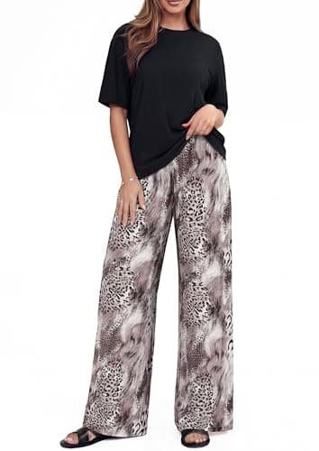 PRETTYGARDEN 2 Piece Sets for Women Dressy Tropical Vacation Outfits Beach Summer Leopard Print Lounge Pants Sets Fashion Clothing Airport Travel Outfits Resort Wear 2026 (Leopard Purple,XL) - Image 1