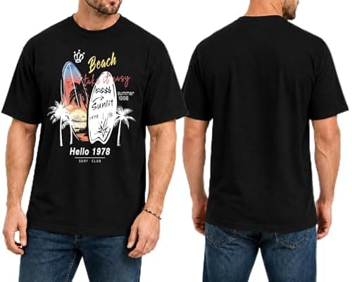Mens Graphic T-Shirts Short Sleeve Surf Print Summer Top Crewneck Cotton Casual WAVERIDER Tees for Men - Image 1