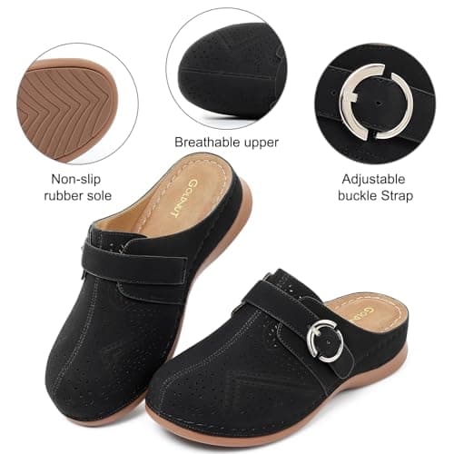Goldnut Comfortable Clogs for Women with Arch Support - Black Closed Toe Slip On Mules, All Day Wear Casual Dressy Shoes Size 10 - Thumbnail 4
