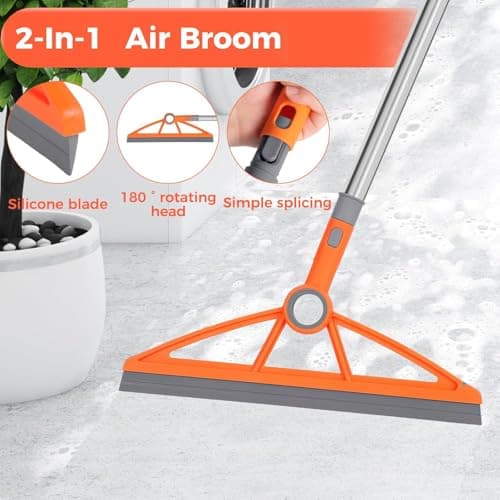 wlich 2-in-1 Air Broom, 180° Rotating 54 Inch Adjustable Silicone Rubber Broom Includes 2 Scraping Strips, Sweep and Silicone Tools with Long Handle for Cleaning Bathrooms,Glass,Tiles,Pet Hair - Thumbnail 3