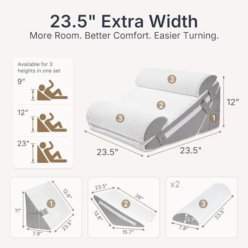 NymphsReco Adjustable Wedge Pillow Set 4PCS, Cooling Gel Memory Foam Bed Wedge with Dual Head Pillows, Extra-Wide Incline Pillow for Acid Reflux, GERD, Sleep Apnea & Post Surgery Recovery, White/Grey - Thumbnail 5