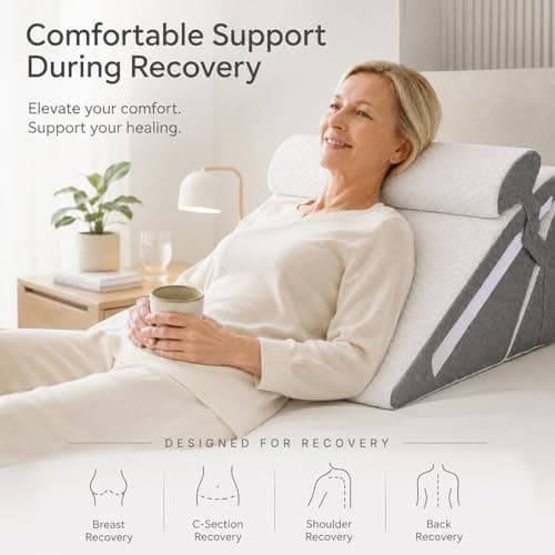 Adjustable Wedge Pillow Set 3PCS, Cooling Gel Memory Foam Bed Wedge with Washable Cover, Extra-Wide Support for Elevated Sleeping, Acid Reflux, Snoring, Post Surgery Recovery, Seniors, White/Dark Grey - Thumbnail 4