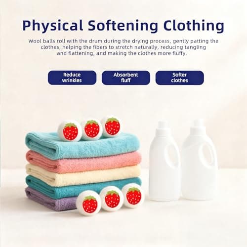 Wool Dryer Balls 6-Pack XL，Reduces Drying Time，Strawberry Handmade Pattern - Thumbnail 5
