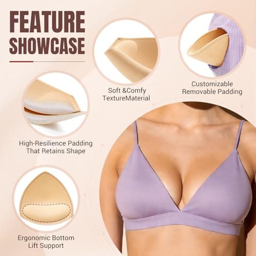 ElaGlow Bra Inserts 4 Pairs, Sports Bra Pads Inserts for Women, Sew in Bra Cups for Dresses, Bathing Suit Inserts (Medium, Beige) - Thumbnail 2