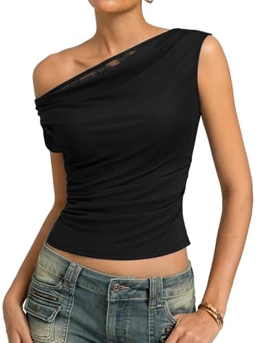 Kate Kasin Womens Off The Shoulder Tops, Summer Cowl Neck Slim Fit Top, Y2K Going Out Shirts Outfits 2026 Black - Image 1