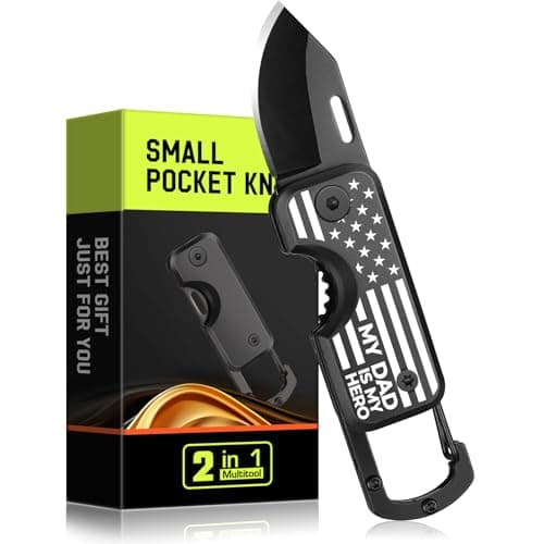 Fathers Day Dad Gifts for Men - Small Pocket Knife American Flag - MY DAD IS MY HERO, Gifts for Husband from Wife, Folding Keychain, Fathers Day Birthday Gift from Daughter, Camping Fishing EDC Gadget - Image 1