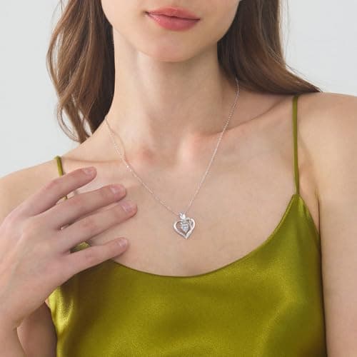JACUPO Heart Birthstone Silver Necklace for Women(04 - Moissanite) - Thumbnail 2