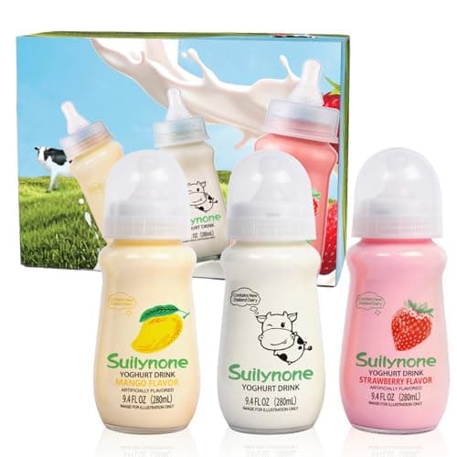 280ml Yogurt Drink Reusable Glass Bottle, 3-Pack Mixed Flavors Drinkable Yogurt - Fun Gift Box, Birthday & Holiday Present.