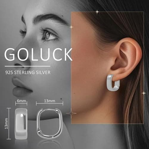 Goluck Small Hoop Earrings for Women, 925 Sterling Silver Chunky Hoops Earrings, Hypoallergenic Huggie Hoops, Small Thick Huggie Hoop Earrings for Jewelry Gifts - Thumbnail 5