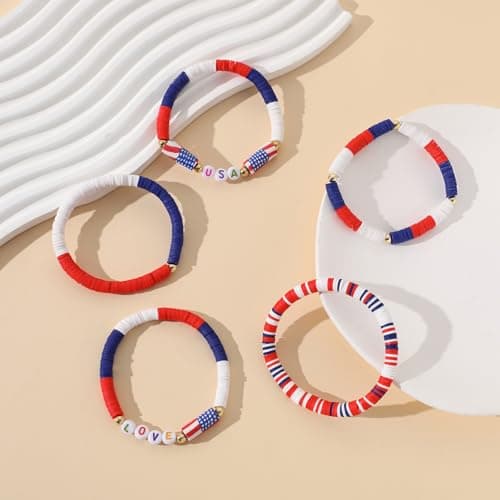 Patriotic Red White and Blue Bracelets, USA Love Bracelets, 4th of July Accessories Jewelry Gifts for Women Teens (LOVE USA) - Thumbnail 2