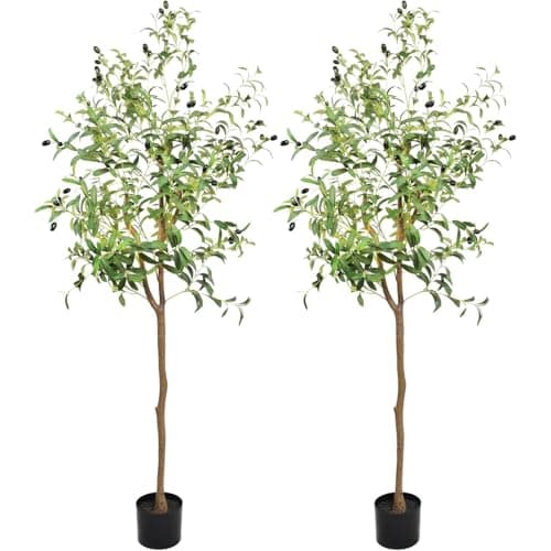 ANTING 5FT Faux Olive Tree, Artificial Olive Trees Indoor with Natural Wood Trunk & Lifelike Fruits, Fake Silk Plant with Pot, Realistic Leaves Artificial Tree for Bedroom, Living Room, Office Decor