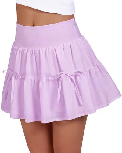 Stelle Women's High Waist Athletic Skorts Flowy Mini Cake Skirt Casual Skorts with Shorts Pocket (Lavender，XXS) - Image 1