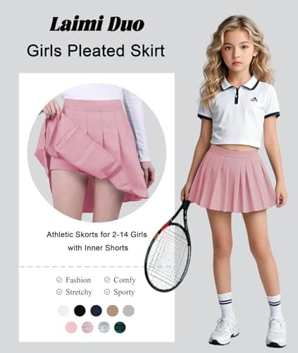 Laimi Duo Girls's Pleated Skirts high Waist mini Tennis Skater Skirt Pink Plaid Athletic Golf Skort Lightweight Skorts for Girls Size 2 - Thumbnail 4