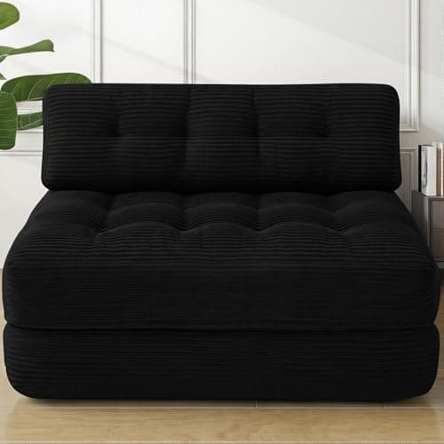 SIMFLAG Folding Sofa Bed, Convertible Sleeper Chair with Pillow & Handle, Foldable Mattress Futon Chair Bed Lounge with Back Support, Comfy Floor Sofa for Living Room Bedroom, Black, Full - Image 1