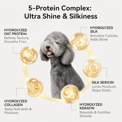 aumuca Dog Detangling & Shine Spray – Leave-in Conditioner & Dematting Spray for Doodles, Cats & Horses Without Buildup | 5-Protein Complex for Deep Repair & Enhanced Shine | 8 Fl Oz (Meadowfoam) - Thumbnail 3