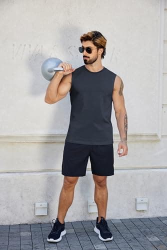 COOFANDY Tank Top Muscle Shirts for Men Cotton Soft Sport Sleeveless T-Shirts Pack Gym Cut Off Tank Navy/Grey 3XL - Thumbnail 5