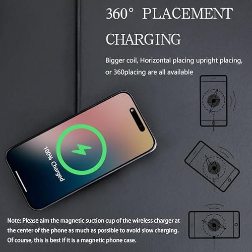 PINRUIGE Magnetic Wireless Charger for iPhone, 15W Fast Mag Safe Charger 2 Pack Charging Pad Compatible with iPhone 17/16/15/14/13/12 Series and Air - Pods 3/2/Pro 2/Pro, Black - Thumbnail 6