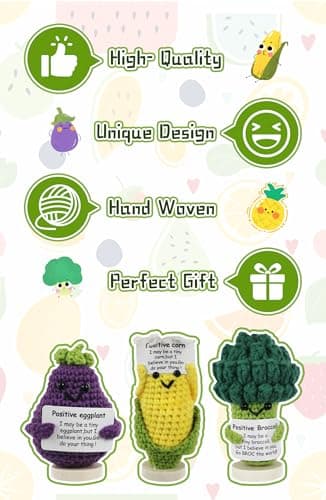 EzKnotify Funny Gifts, Positive Emotional Support Nuggets, Cute Crochet Animals for Women’s Birthday, Inspirational Gifts, Car Decor Stuff (Corn + Broccoli + Eggplant) - Thumbnail 5