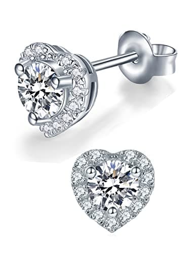 IMOLOVE Moissanite Stud Earrings Lab Created Moissanite Earrings in Sterling Silver Trendy Heart Halo Earrings for Women Men D Color Round Cut - Image 1