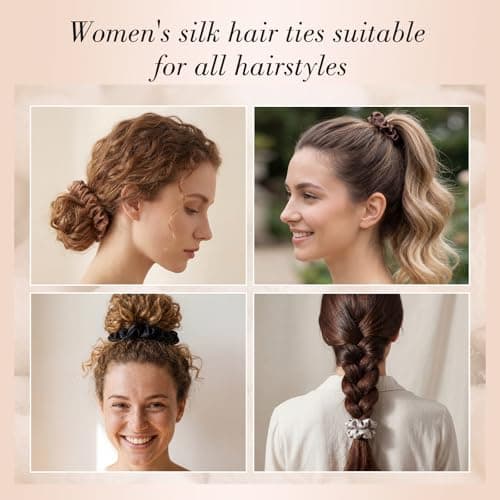 100% Mulberry Skinny Scrunchies for All Hair Types, 4 Pack 2.7inch Silk Hair Ties No Damage Reduce Fracture Indentations for Women Girls - Thumbnail 6