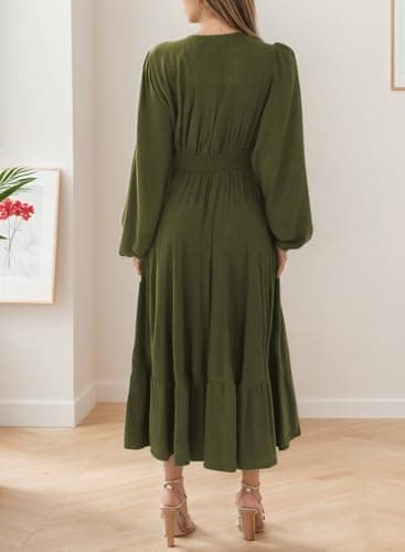 Dokotoo Women's Fall Dress Long Sleeve V Neck Tiered A Line Maxi Dress 2026 Ruffle Elegant Flowy Spring Cocktail Party Dresses Sundresses for Wedding Guest Green XX-Large - Thumbnail 2