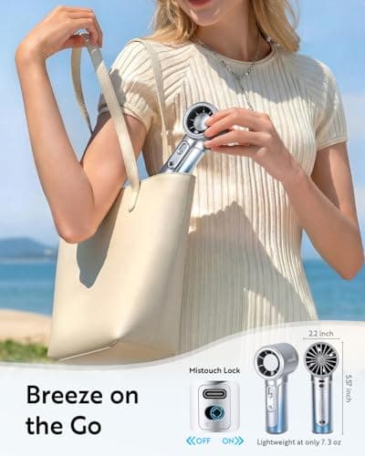 CHEERAIR Handheld Portable Fan, Adjustable Speed Powerful Mini Personal Fan, Rechargeable 5000mAh Battery Up to 18 Hours Runtime, Pocket Turbo Fan with Smart LED Display for Travel, Office, Outdoor - Thumbnail 5