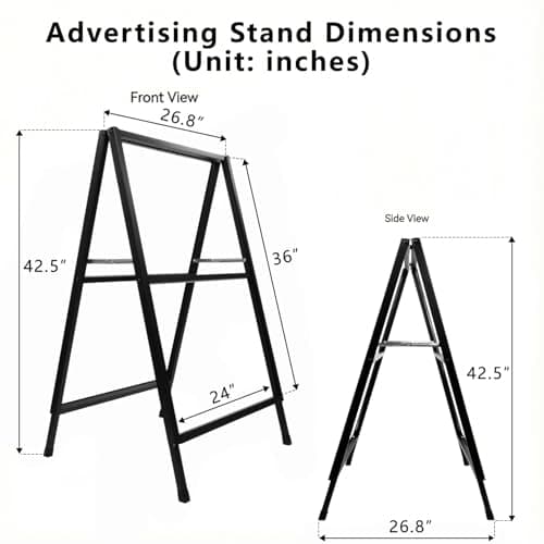 LANGTUKEE Heavy Duty A Frame Sign 24x36 inch - Double Sided Slide-in Metal Sandwich Board for Outdoor Sidewalk Business Advertising, Black Folding Pavement Display Stand, Frame Only - Thumbnail 6