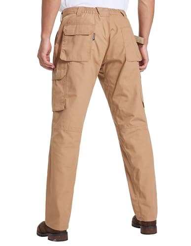 DURAWERK Men's Cargo Pants, Water Resistant Work Pants, Durable Ripstop Tactical Pants, EDC Hiking Pants, Multi Pockets Hunting Pants for Outdoor Climbing Traveling Camping Fishing (Khaki, 32WX32L) - Thumbnail 6